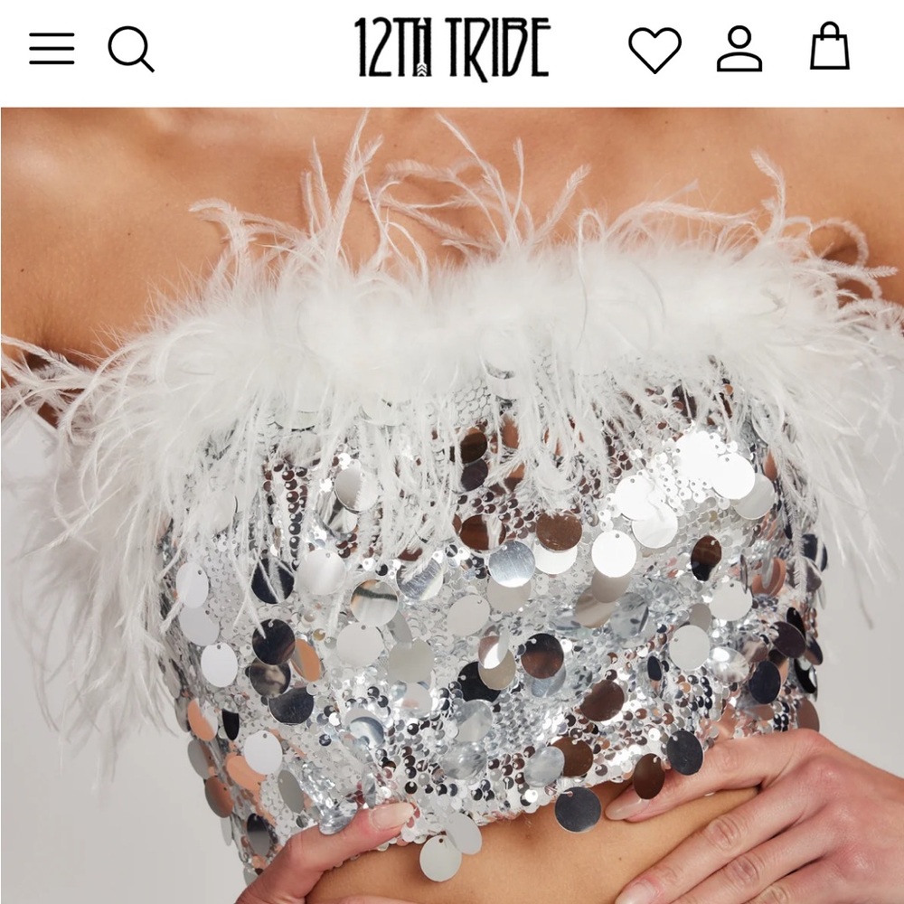 12th Tribe Silver Sequin & Feather Tube Top